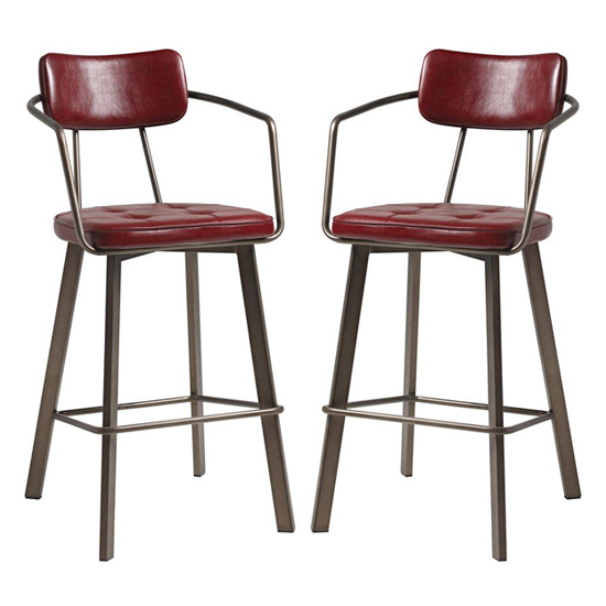 Product photograph of Alstan Vintage Red Faux Leather Bar Stools In Pair from Furniture in Fashion