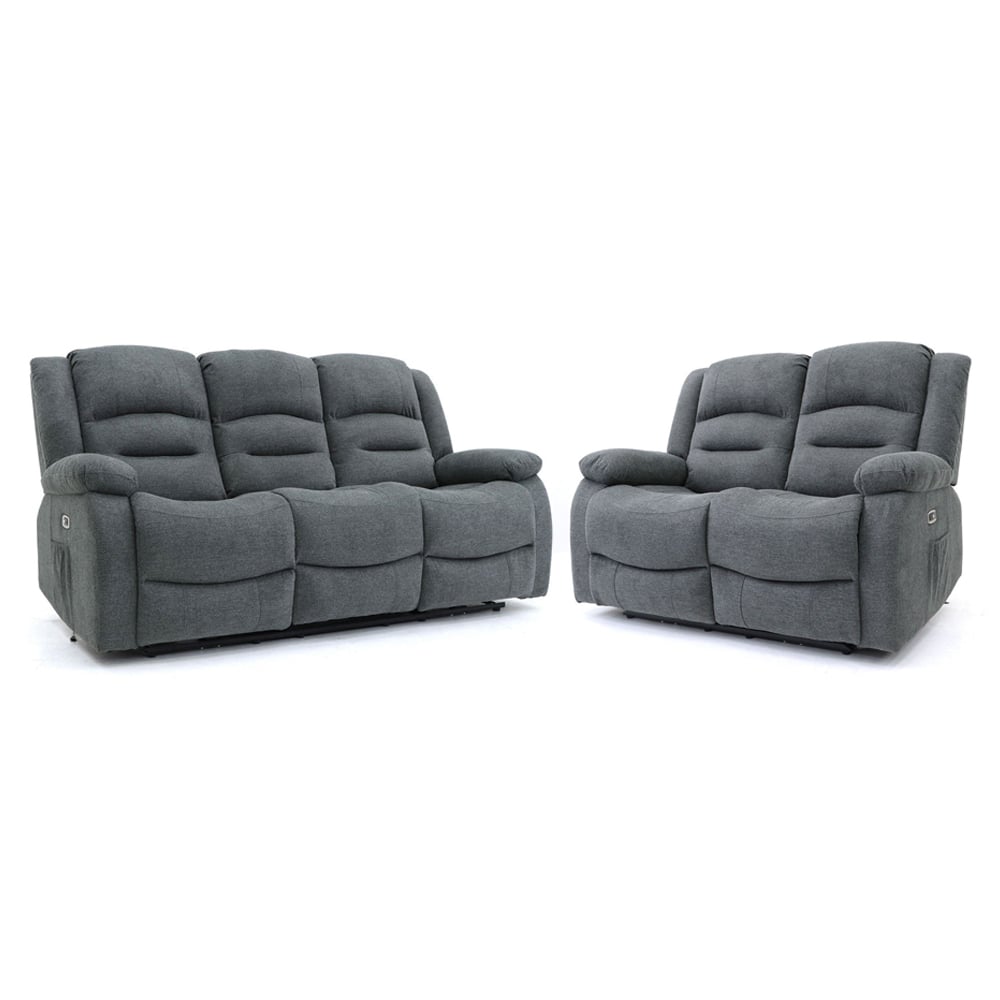 alta fabric electric recliner 3+2 seater sofa set in graphite