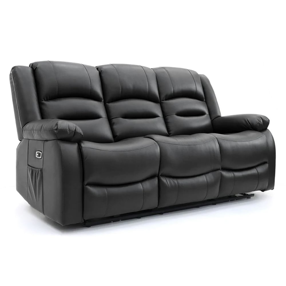 alta faux leather electric recliner 3 seater sofa in black