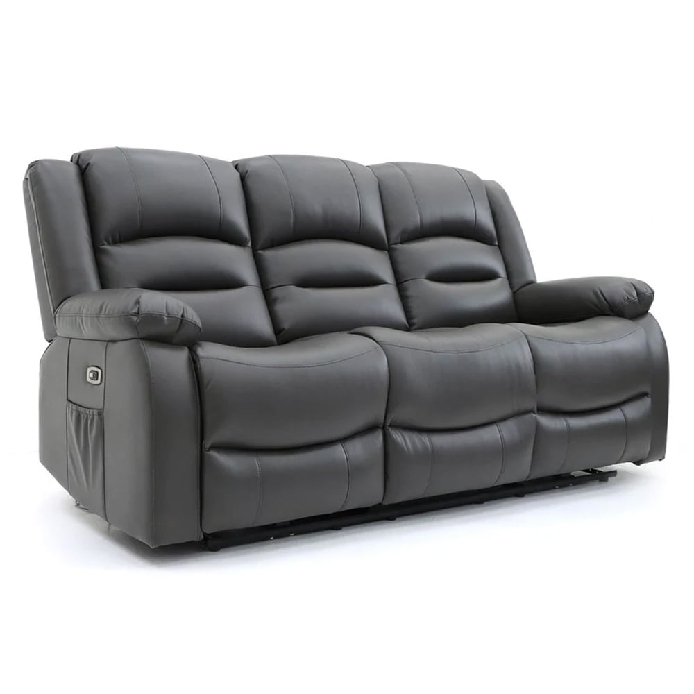 alta faux leather electric recliner 3 seater sofa in grey