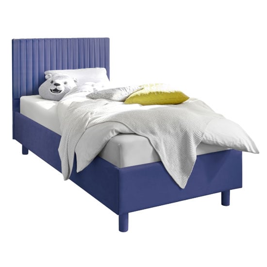 Product photograph of Altair Blue Fabric Single Bed With Stripes Headboard from Furniture in Fashion