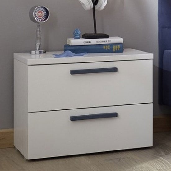 Product photograph of Altair Wooden Bedside Cabinet In Matt White And Blue Oak from Furniture in Fashion