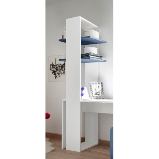 Product photograph of Altair Wooden Bookcase In Matt White With 2 Blue Shelves from Furniture in Fashion