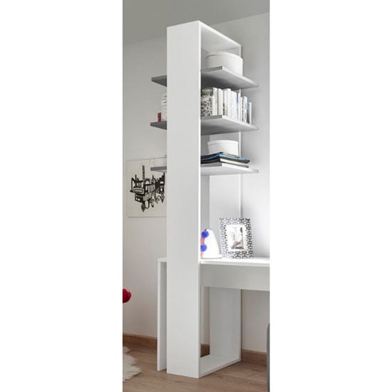 Product photograph of Altair Wooden Bookcase In Matt White With 3 Grey Shelves from Furniture in Fashion