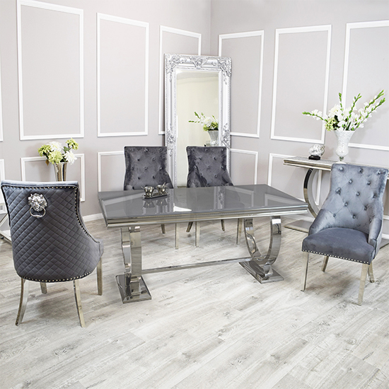 Product photograph of Alto Grey Glass Dining Table With 8 Benton Dark Grey Chairs from Furniture in Fashion