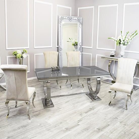 Product photograph of Alto Grey Glass Dining Table With 8 North Cream Chairs from Furniture in Fashion