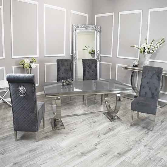 Product photograph of Alto Grey Glass Dining Table With 8 Elmira Dark Grey Chairs from Furniture in Fashion