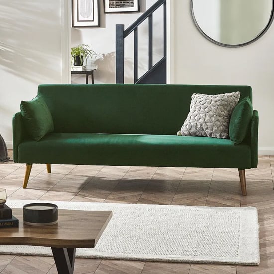 alton fabric sofa bed in green with wooden legs