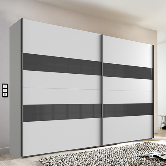 Read more about Alton sliding door wooden tall wardrobe in white and grey