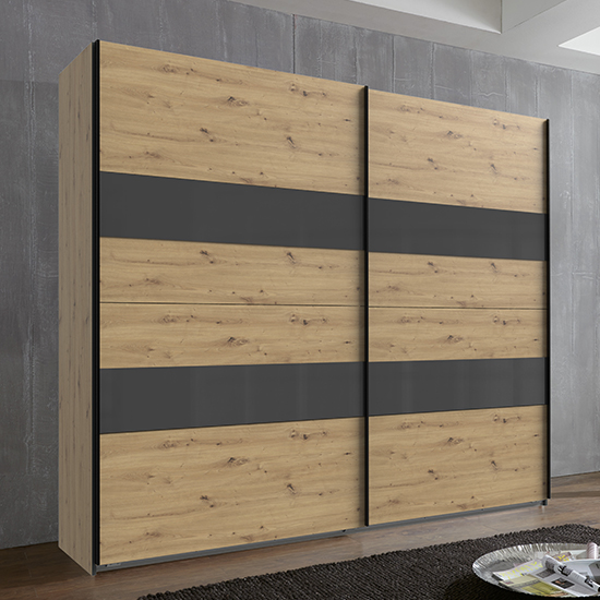 Read more about Alton sliding door wooden wide wardrobe in artisan oak and grey