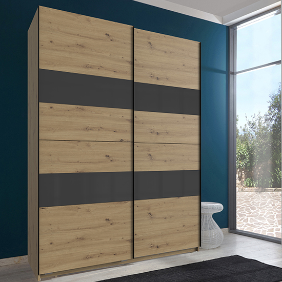Read more about Altona sliding door wide wooden wardrobe in artisan oak and grey