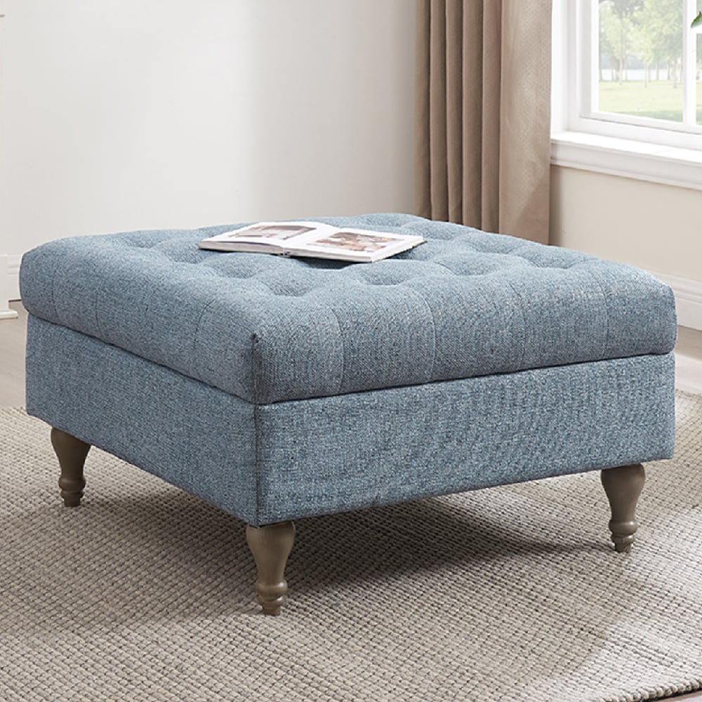 altoona fabric foot stool with oak legs in blue