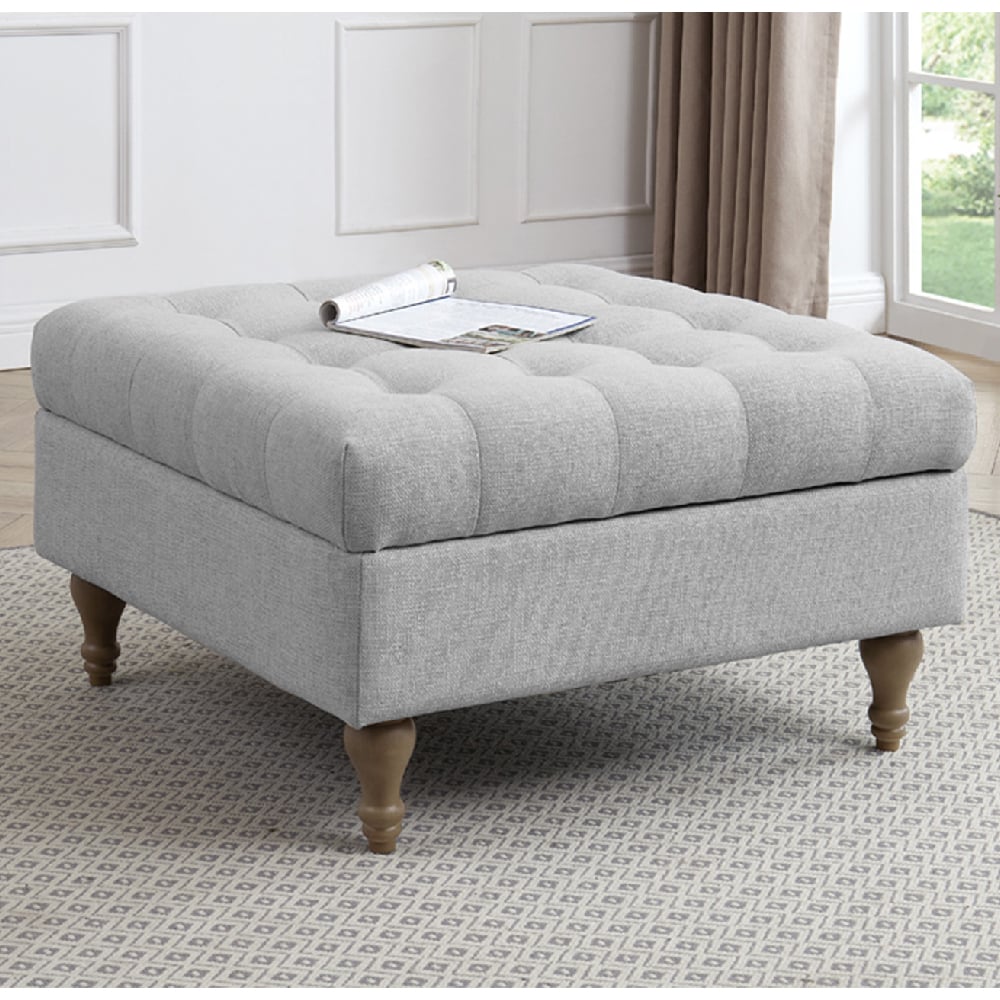 altoona fabric foot stool with oak legs in light grey