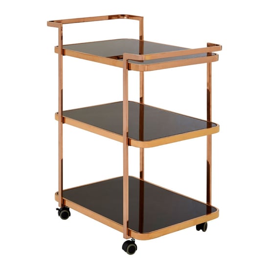 Read more about Alvara black glass 3 tier drinks trolley with rose gold frame