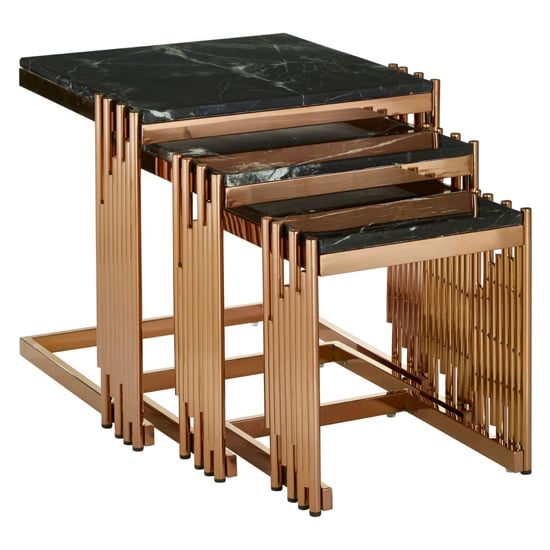 View Alvara black marble top nest of 3 tables with rose gold frame