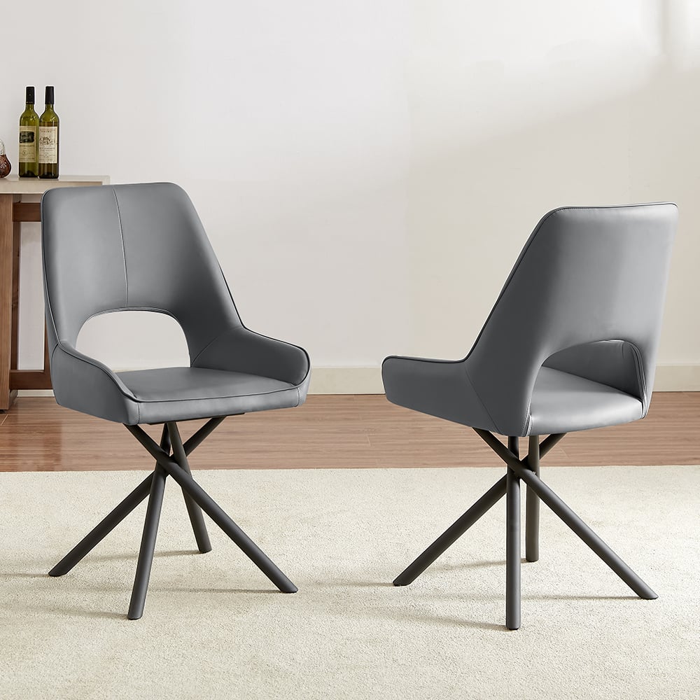 amaari grey pu leather dining chairs with anthracite legs in pair