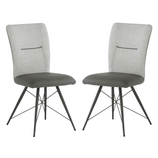 Photo of Amalki light grey fabric and pu leather dining chair in a pair