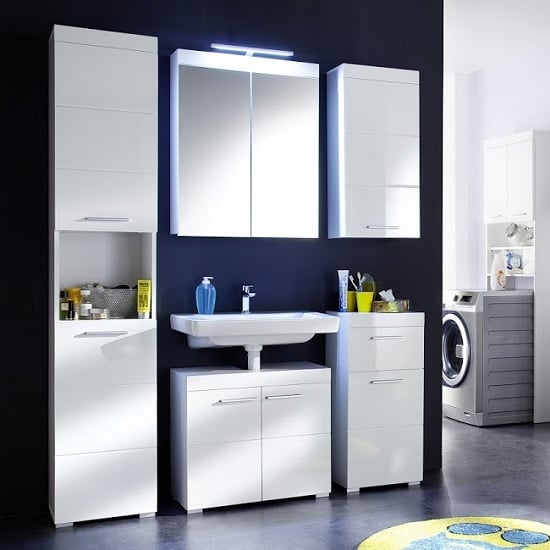 View Amanda bathroom set in white with high gloss fronts and led