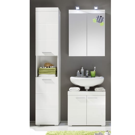 Read more about Amanda bathroom vanity and led mirror with storage in white