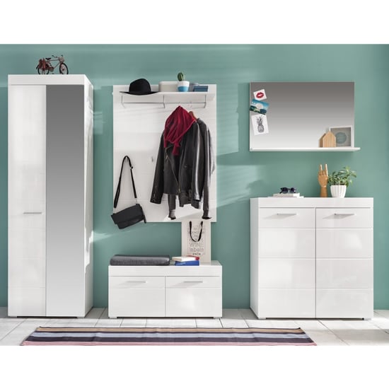 Read more about Amanda hallway furniture set in white gloss with bench