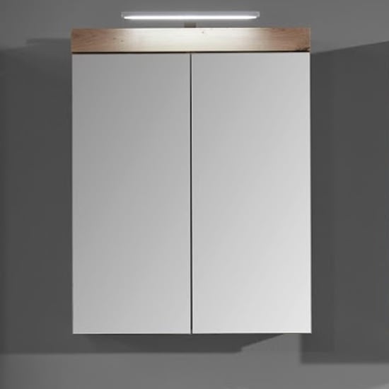 Photo of Amanda led mirrored bathroom cabinet in knotty oak