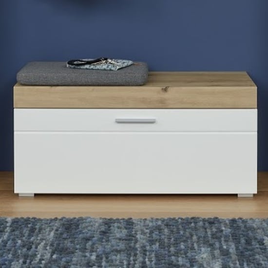 View Amanda shoe storage bench in white high gloss and knotty oak