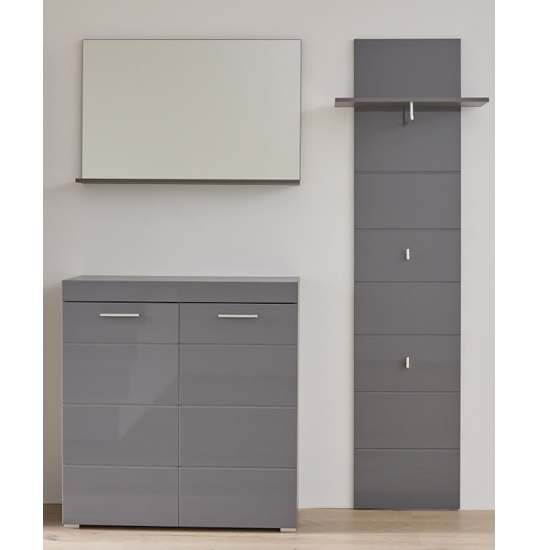 Amanda Wall Mirror And Shoe Cabinet With Coat Rack In Grey Gloss Furniture In Fashion