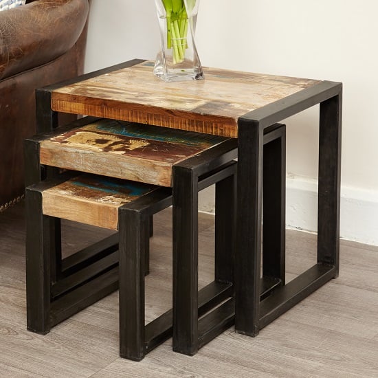 Read more about London urban chic wooden 3 nest of tables with steel frame