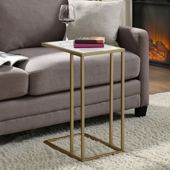 Read more about Amber wooden end table in white marble effect with gold frame