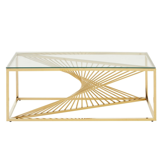 Product photograph of Amelia Clear Glass Coffee Table With Gold Metal Base from Furniture in Fashion