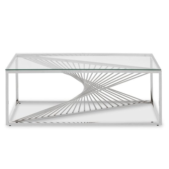 Product photograph of Amelia Clear Glass Coffee Table With Silver Metal Base from Furniture in Fashion
