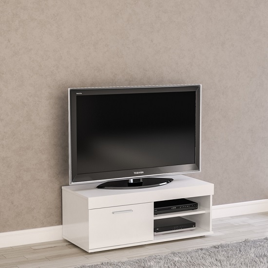 Product photograph of Amerax Small Tv Stand In White High Gloss With 1 Door from Furniture in Fashion