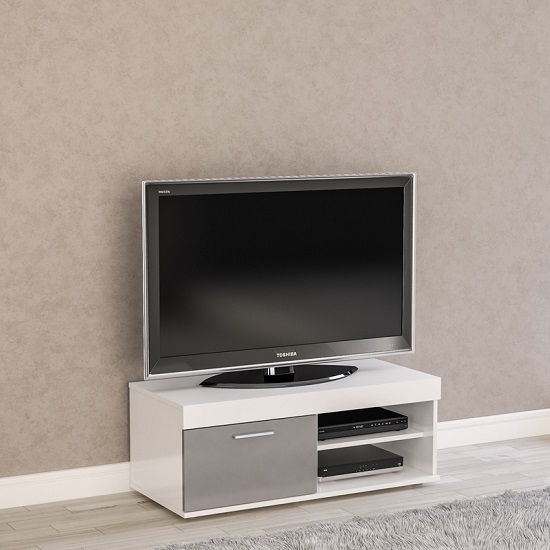 Read more about Amerax small tv stand in white and grey gloss with 1 door