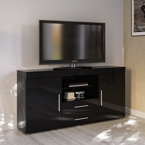 Product photograph of Amerax Tv Sideboard In Black High Gloss With 2 Doors from Furniture in Fashion