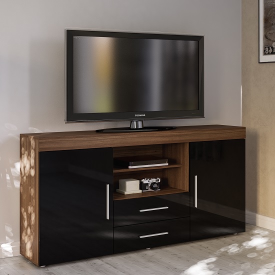 Read more about Amerax tv sideboard in walnut and black high gloss with 2 doors
