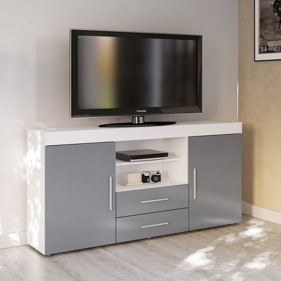 Read more about Amerax tv sideboard in white and grey high gloss with 2 doors