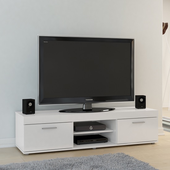 Product photograph of Amerax Tv Stand In White High Gloss With 2 Doors from Furniture in Fashion