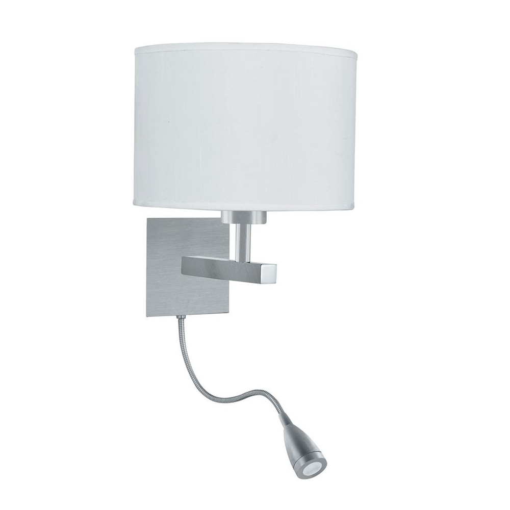 Product photograph of Ames Led White Fabric Dual Arm Wall Light In Satin Silver from Furniture in Fashion