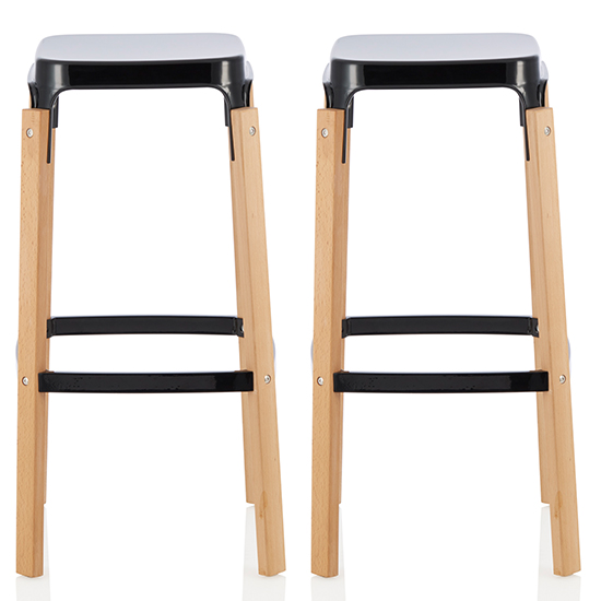 Photo of Amityville glossy black 76cm metal fixed bar stools in pair