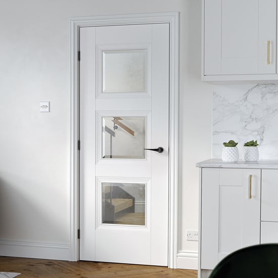 Product photograph of Amsterdam Glazed 1981mm X 686mm Internal Door In White from Furniture in Fashion