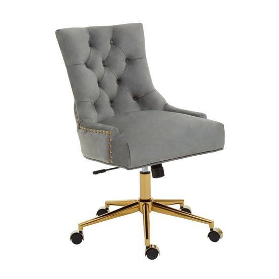 Photo of Anatolia velvet home and office chair with gold base in grey