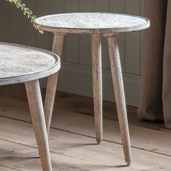 Photo of Andalusia round mango wood side table in natural and white