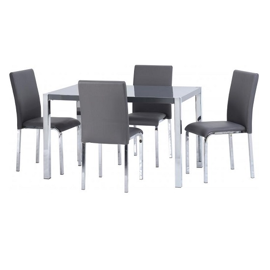 Photo of Cayuta wooden dining table in grey gloss with 4 chairs