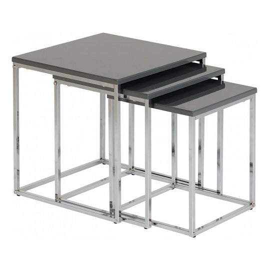 Product photograph of Cayuta Nest Of Tables In Grey Gloss With Chrome Legs from Furniture in Fashion