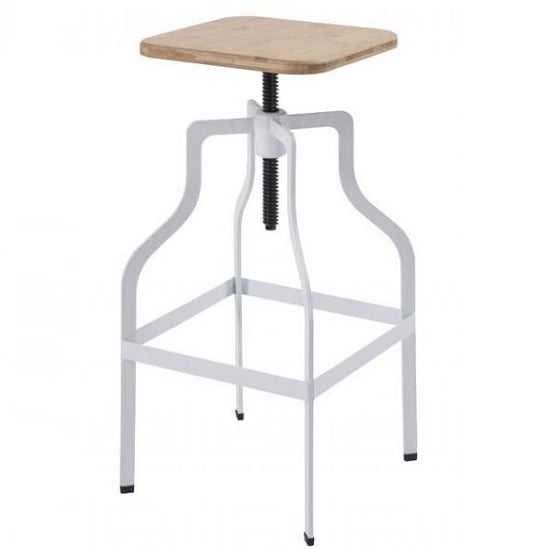 Photo of Staffin bar stool in white with wooden seat
