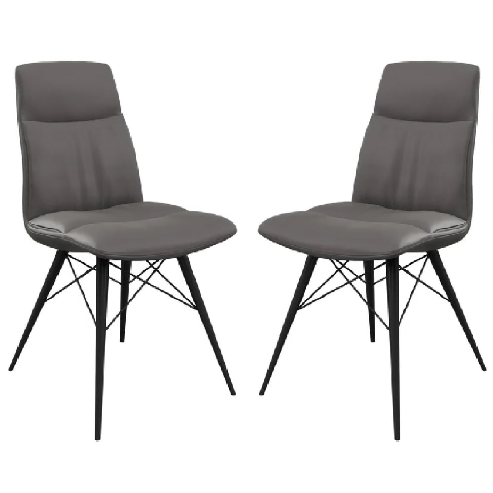 andover grey leather dining chairs with black legs in pair