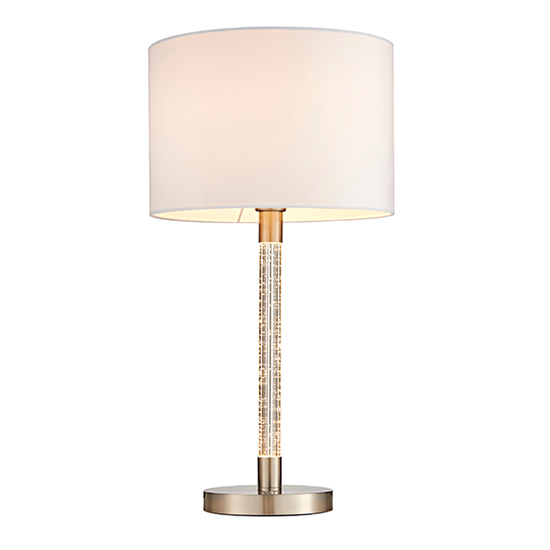 Photo of Andromeda white fabric table lamp in satin chrome
