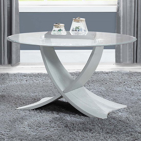 Read more about Anfossi round clear glass coffee table with grey legs