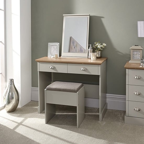 View Kirkby dressing table and stool with table mirror in soft grey
