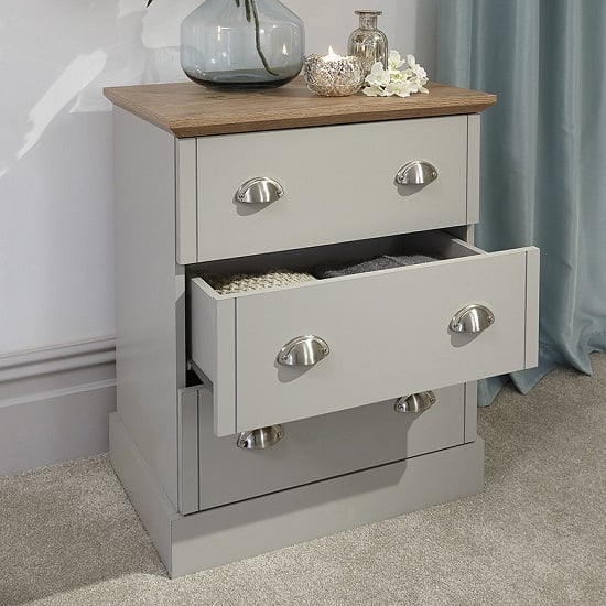 Angus Small Chest Of Drawers In Soft Grey With Oak Effect Top ...